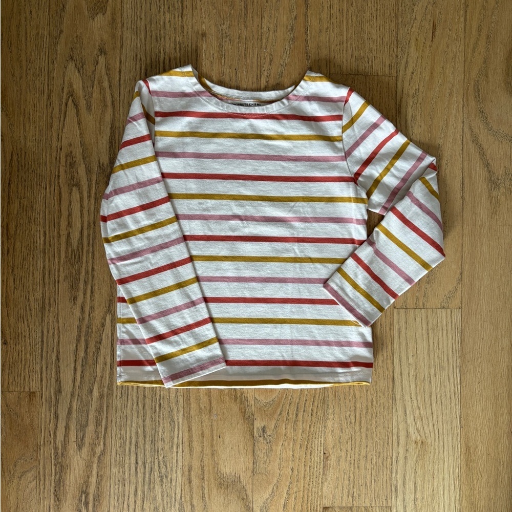 French Pink and Yellow Long Sleeve Tee with Classic Crew Neck